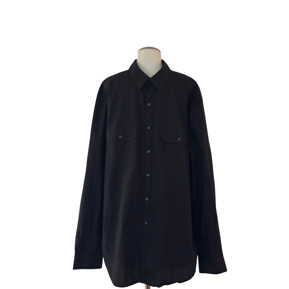 Perry Ellis Button Down Dress Shirt Mens XLT Black Long Sleeve Cotton Excellent